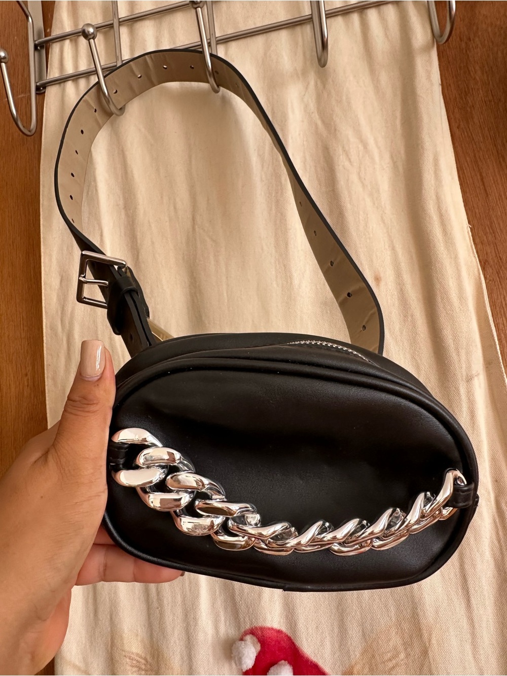 Black Chain-Accent Belt Bag